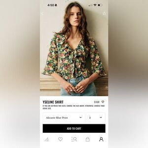 Sezane Yseline Shirt Alicante Blue Print - Size 2